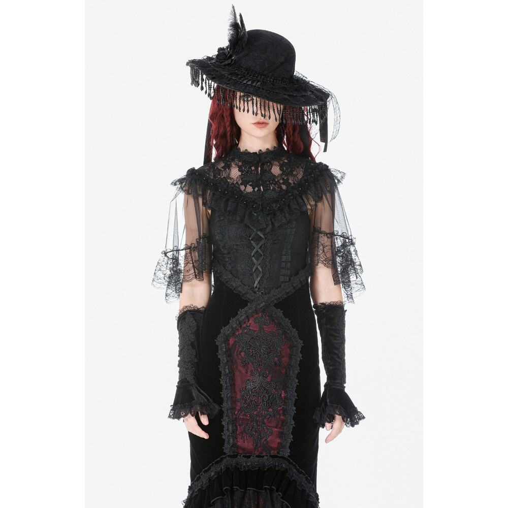 Dark in Love Gothic Victorian Vampire Blood Offering Velvet High Waist Skirt - Picture 10 of 13